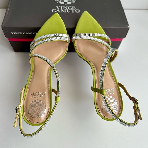 ✨New VINCE CAMUTO Antinie Suede Pointed Crystal Strappy Sandals Lime Green 7.5M - Picture 8 of 11